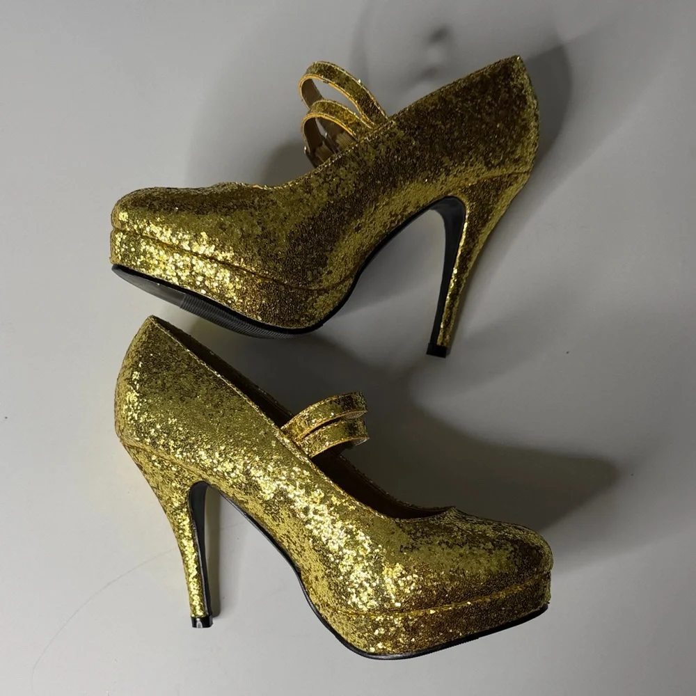 Ellie Platform Double Strap Glitter Mary Jane Size 8